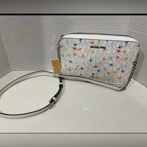 Michael Kors RARE Optic White W/Colorful Airplanes Crossbody